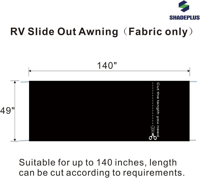 SHADEPLUS RV Awning Fabric Replacement - Universal Slide Topper for 5th Wheel RVs, Travel Trailers and Motorhomes (49" x 140", Black Fabric) - Image 2